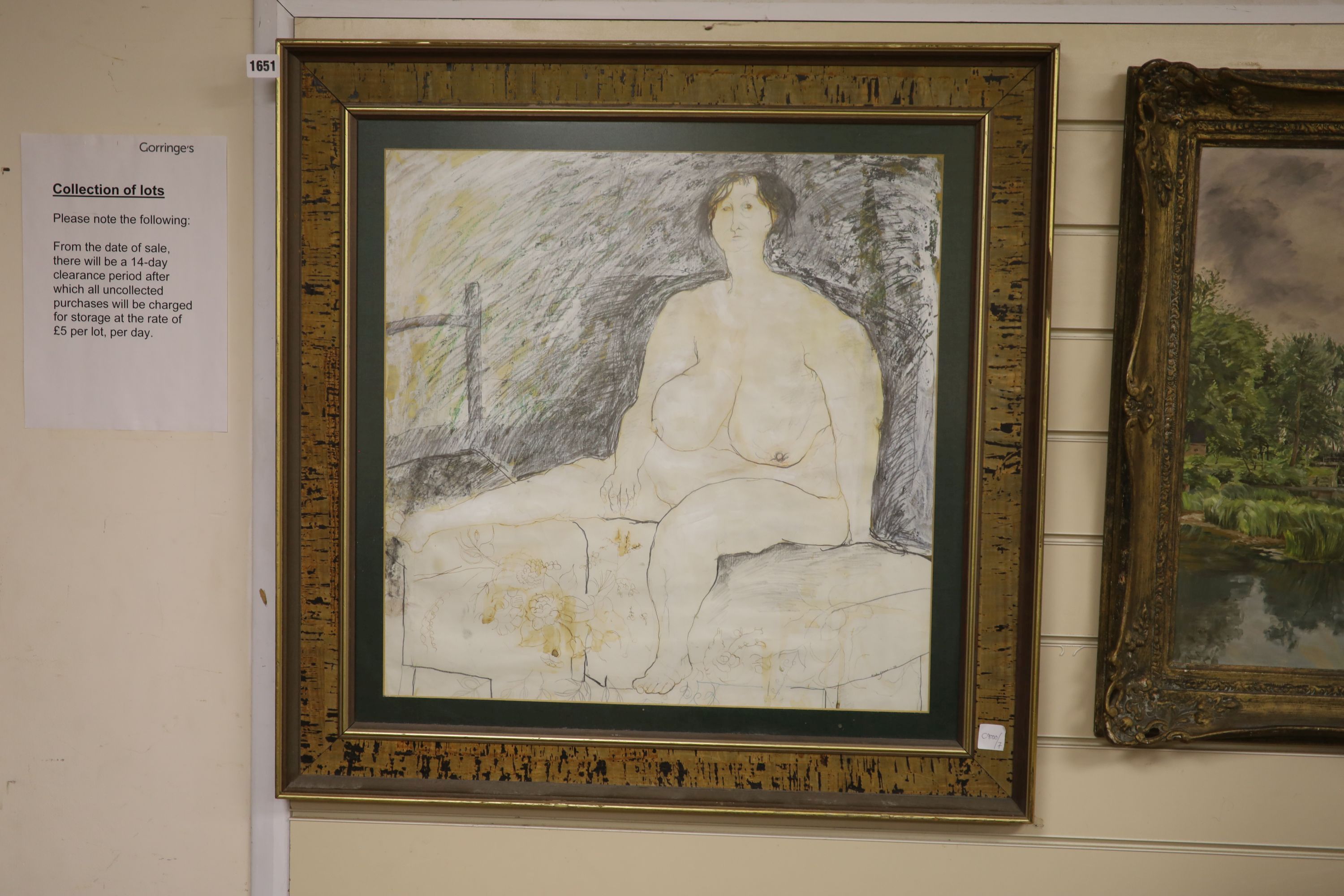 kate Jones, pencil and wash, Seated female nude, signed and dated 78, 54 x 54cm